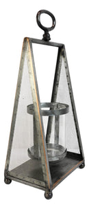 Rustic Western Farmhouse Galvanized Metal Pillar Candleholder Trapezium Lantern