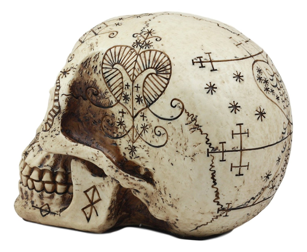 Ebros Erzulie Freda Veve Haitian Ancient Voodoo Love Spells Romance Talisman Tattoo Skull Statue Gothic Skull Lwas Voudou Loa of Love Day Of The Dead Skeleton Cranium Figurine - Ebros Gift