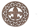 Ebros Rustic Vintage Design Round Fleur De Lis Medallion Cast Iron Trivet 10"Diameter