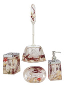 Nautical Red Coastal Reefs Sea Shells Accessories Bathroom Vanity Gift Set 5Pc