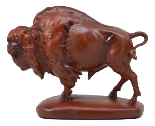 Ebros Faux Wood Grazing American Bison Figurine 6"Long Wildlife Animal Buffalo Decor - Ebros Gift
