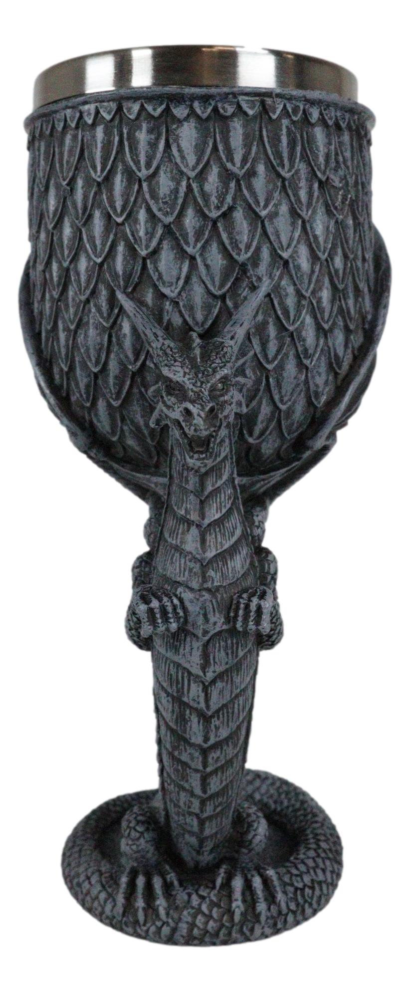 Archaic Gray Stone Dragon Atlas Bearing Globe Of Scales Wine Goblet Chalice Cup