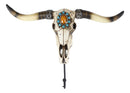 Western Indian Turquoise Sunstone Replica Bull Steer Cow Skull Wall Hook Decor