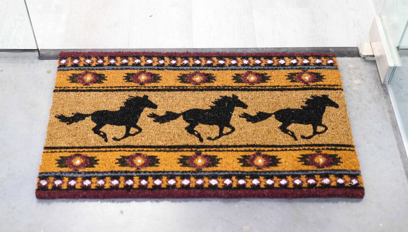 Southwest Patterns Running Horses Coir Coconut Fiber Floor Mat Doormat 29"X17"