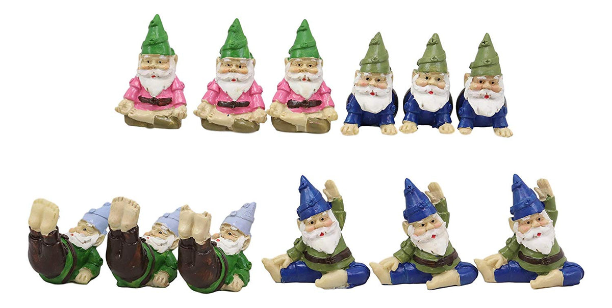 Fairy Garden Village Stone Walls Planter With Steps Display & 12 Yoga Gnomes Set