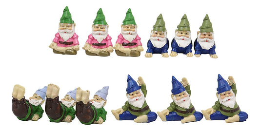 Fairy Garden Village Stone Walls Planter With Steps Display & 12 Yoga Gnomes Set