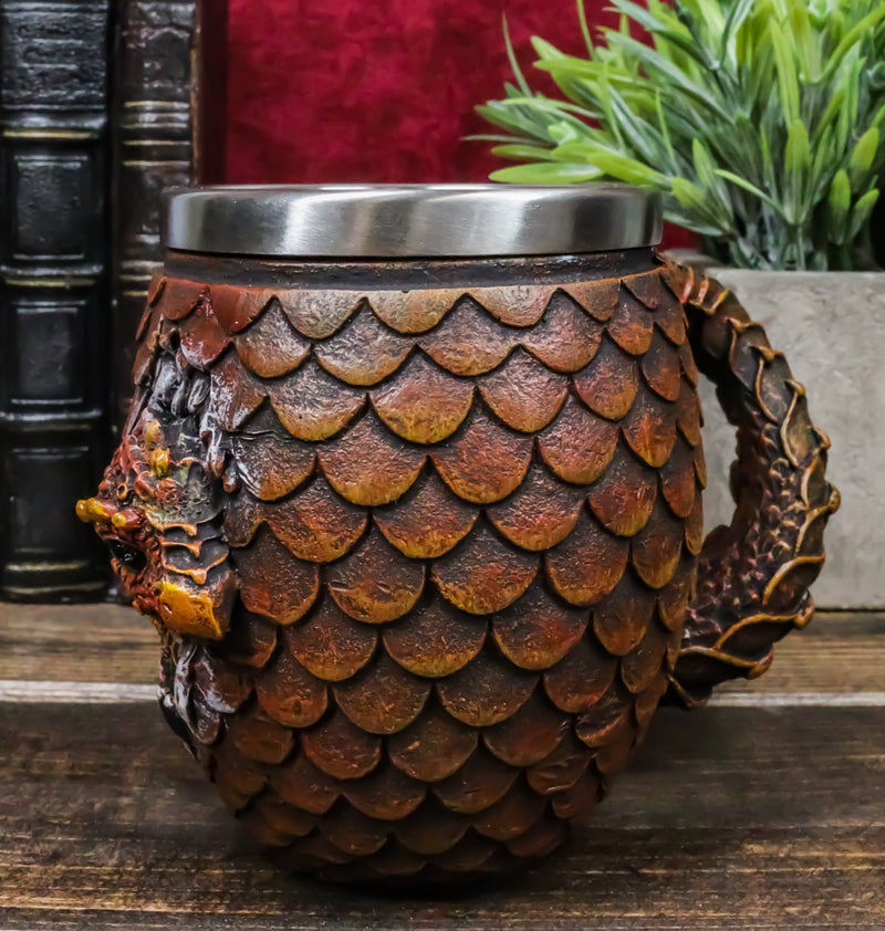Ebros Medieval Khaleesi's Elemental Dragon Colorful Scale Egg With Hatching Wyrmling Small Coffee Tea Mug Cup 3.75" High Fantasy GOT Themed Dungeons And Dragons Drinking Cups (Fire Red)