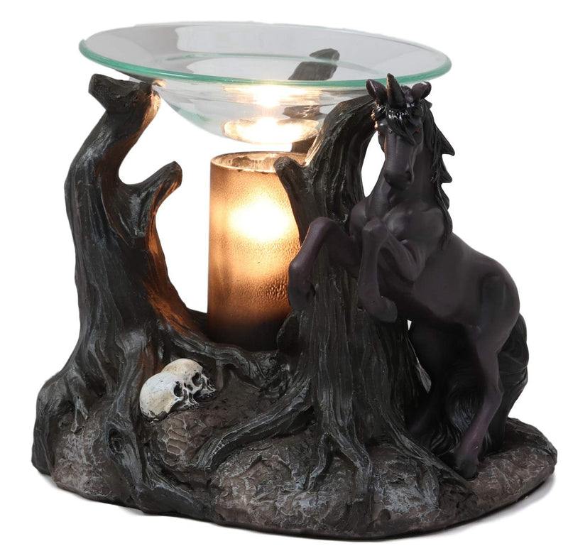 Ebros Fantasy Black Macabre Unicorn By Graveyard Of Skulls Electric Oil Burner Statue