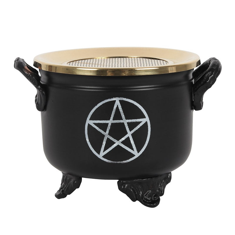 Brass Grated Tray Occult Wicca Pentagram Star In Circle Cauldron Incense Burner