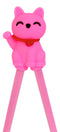 Pink Maneki Neko Lucky Cat Reusable Training Chopsticks Set With Silicone Helper