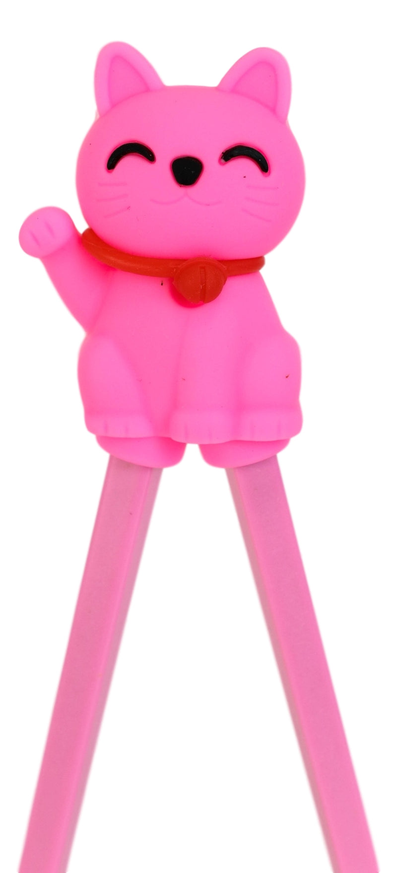 Pink Maneki Neko Lucky Cat Reusable Training Chopsticks Set With Silicone Helper