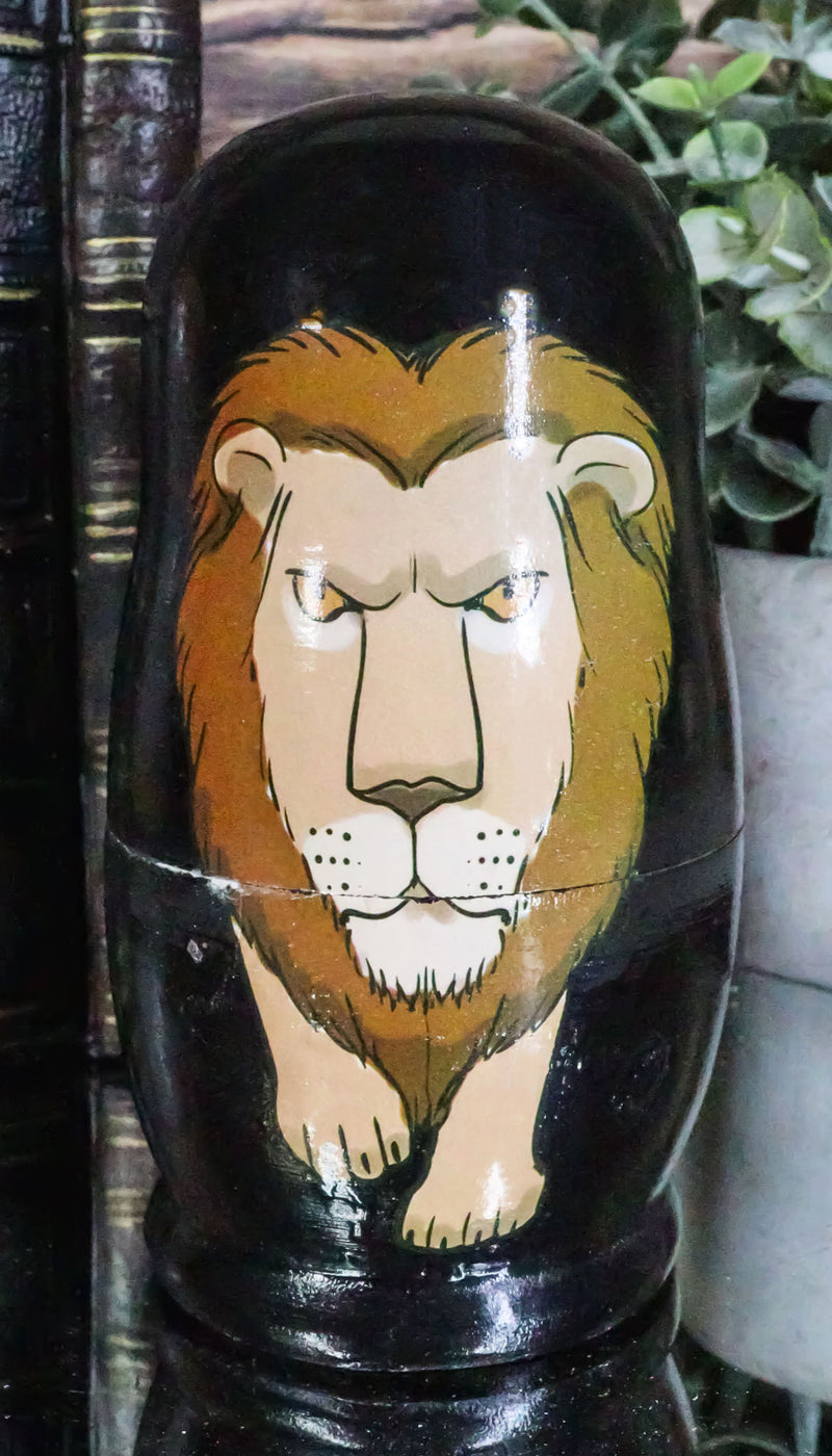 Ebros Gift Black Safari Jungle Animals Cats Lion Tiger Cheetah Jaguar Tabby Cat Wooden Toy Stacking Nesting Dolls 5 Piece Set Hand Painted Wood Decorative Collectible Matryoshka Doll Toys
