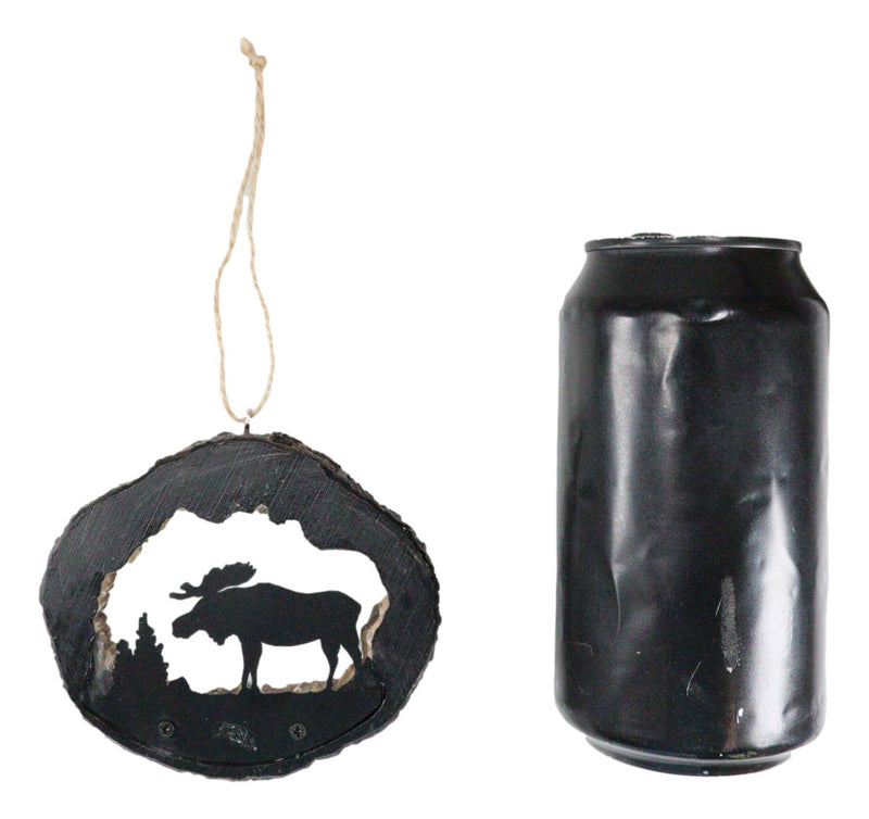 Rustic Western Emperor Moose Faux Wood Log Set of 4 Christmas Tree Ornaments