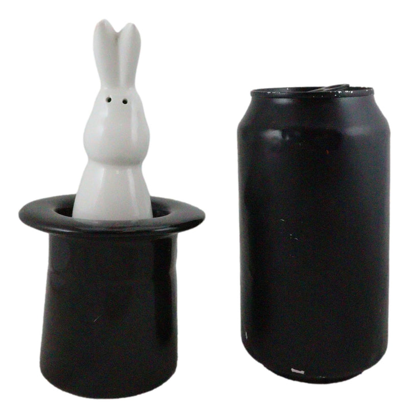 White Rabbit In Black Magician Top Hat Ceramic Salt Pepper Shakers Collectible
