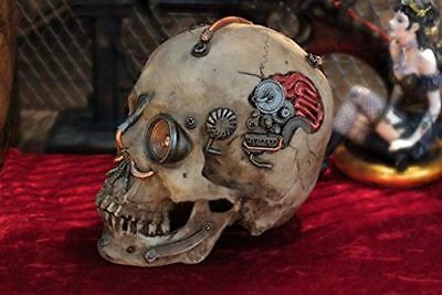 Steampunk Machine Dark Light Nude Colored Closed Mouth Skull Figurine 7.25"L
