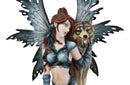 Large Blue Tribal Huntress Wildling Fairy Embracing Alpha Direwolf Statue 13.5"H