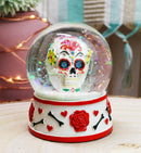 Ebros Day of The Dead Sugar Skull Red Roses Bones Hearts Small Glitter Water Globe