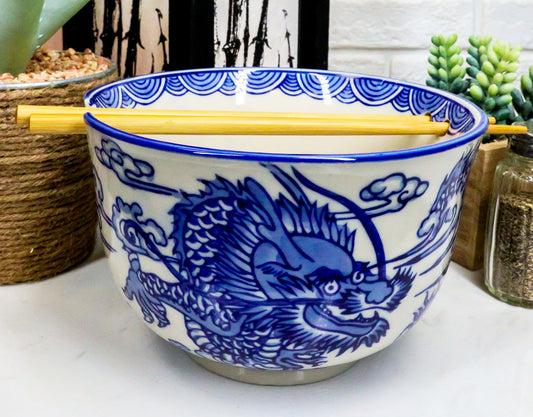 Ebros Ming Dragon Ramen Soup Bowl With Built In Chopsticks Rest & Chopstick