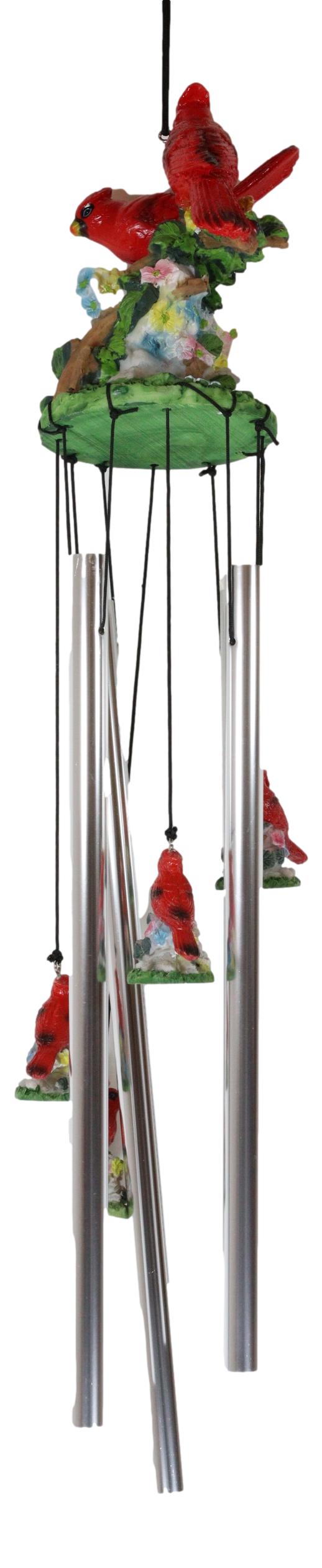 Ebros Red Crest Cardinal Birds Lovers Couple Wind Chime Patio Garden Decor 21" L