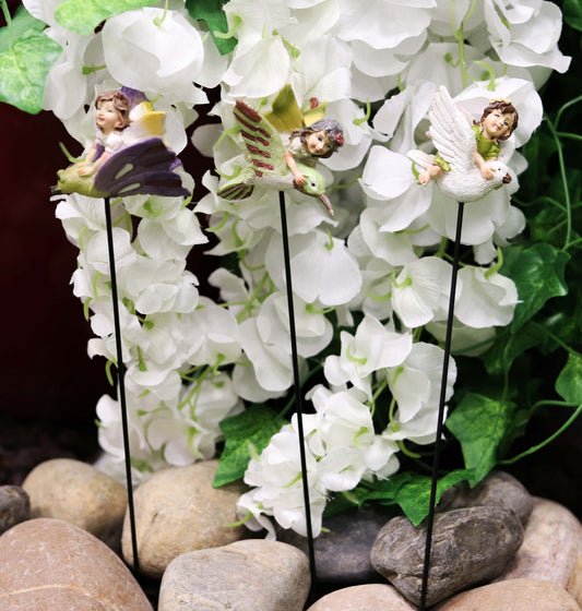 Ebros Fairy Garden Baby Fairies Riding On Stakes Set of 3 Figurine 10"H