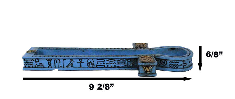 Egyptian Blue Hieroglyphic Symbols Golden Cartouche Ankh Key Incense Holder