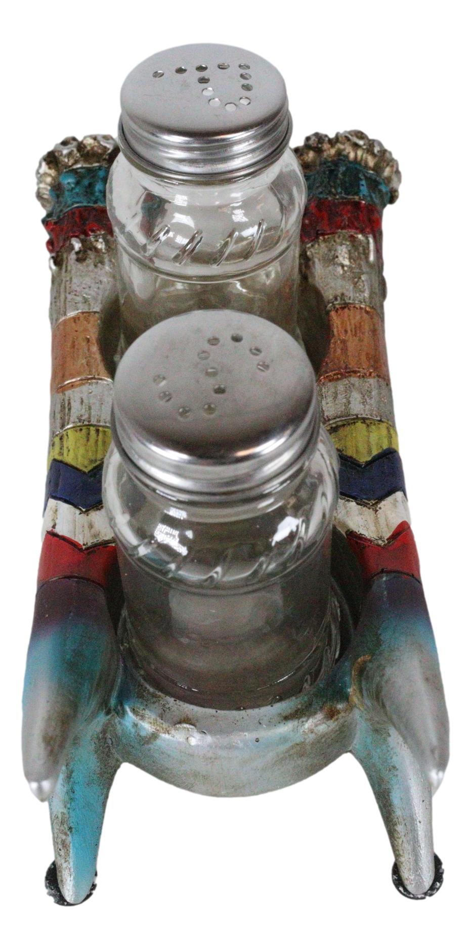 Rustic Colorful Southwestern Buckhorn Antlers Deer Salt Pepper Shakers Holder