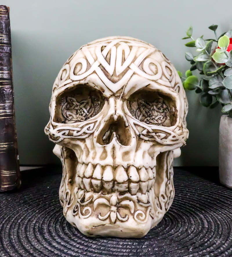 Celtic Tribal Tattoo Homo Sapien Skull Statue Ossuary Skeleton Cranium Figurine