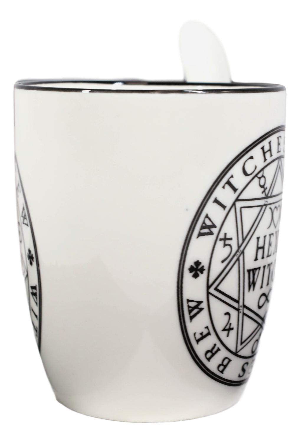 Magical Symbols Pentacles Witches Brew Hexy Witch Coffee Mug And Spoon Set - Ebros Gift