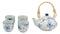 Blue Japanese Cherry Blossom Flowers Design Porcelain Tea Pot And 4 Cups Set