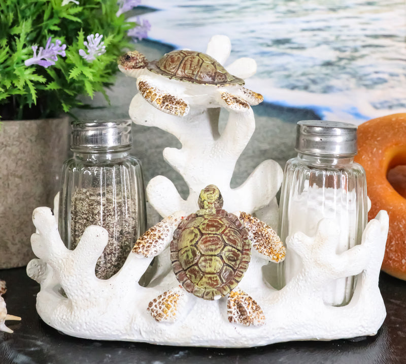 Ebros Nautical White Coral Reef With 2 Swimming Sea Turtles Salt And Pepper Shakers Holder Set Figurine Coastal Beach Turtles Tortoises Decorative Sculpture As Kitchen Dining Centerpiece Accent