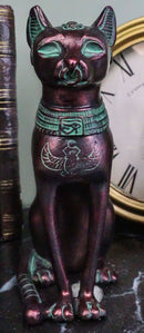 Egyptian Goddess Bastet Cat Sitting Figurine In Rustic Aged Bronze Patina Finish