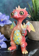 Small Collector Teal Spotted Red Baby Dinosaur Dragon Waving Hello Figurine