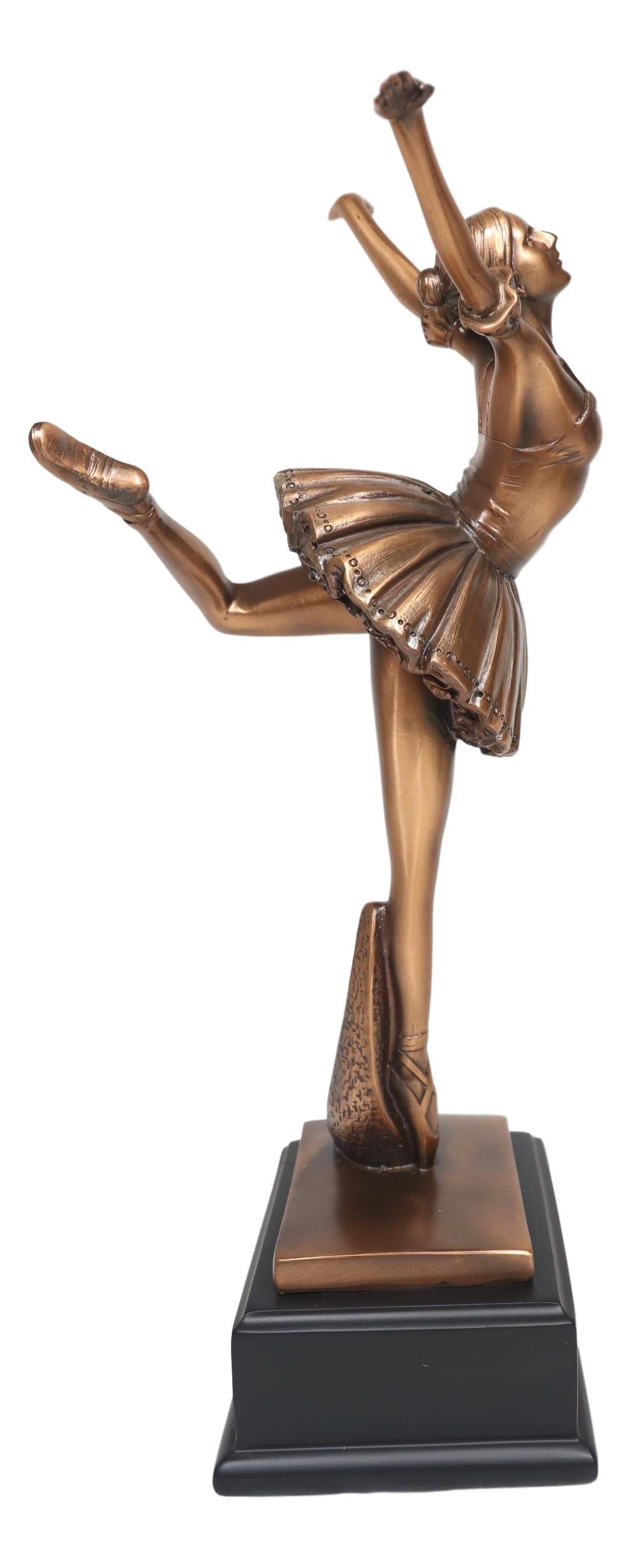 Graceful Attitude Little Ballerina Ballet Dancer Bronze Electroplated Statue - Ebros Gift