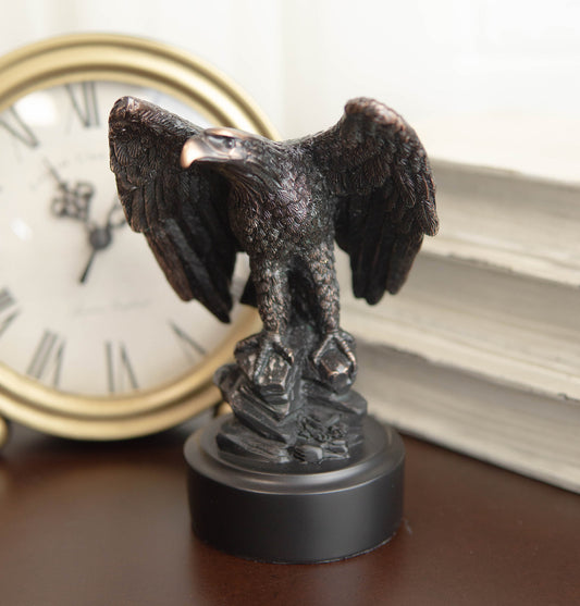 Ebros Surveyor Bald Eagle With Open Wings On Rock Electroplated Resin Statue - Ebros Gift