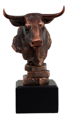 Wildlife Bull Bust Statue On Base Bronze Electroplated Figurine Stock Market