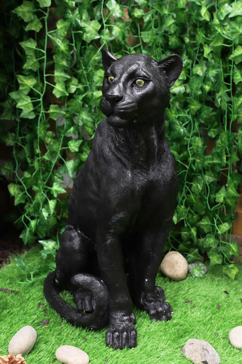 Ebros Realistic Large Black Ghost Panther Jaguar Hunter 20"H Garden Lawn Patio Statue