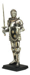 Electroplated Medieval Knight Suit of Armor Swordsman Statue With Base 16"Tall