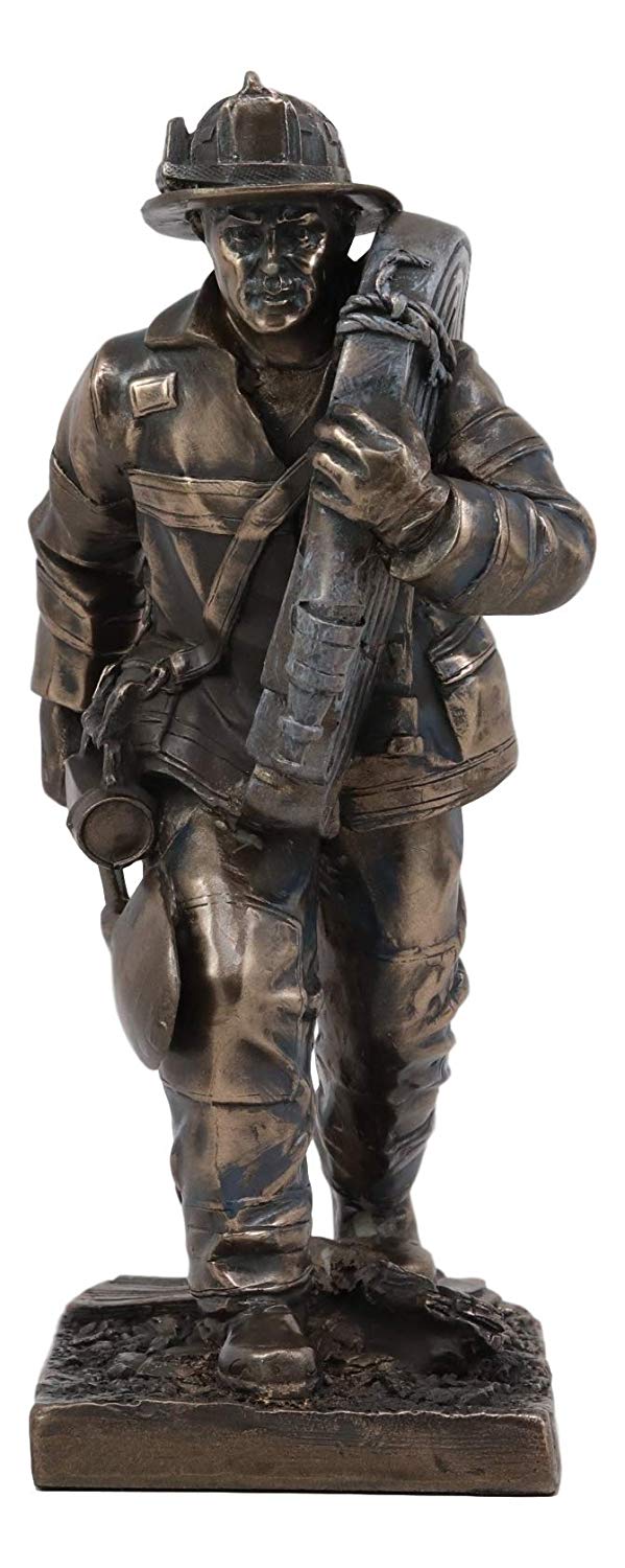 Fireman In Rescue With Shovel And Hose Pipe Statue 7"H Fire Fighter Hero Decor