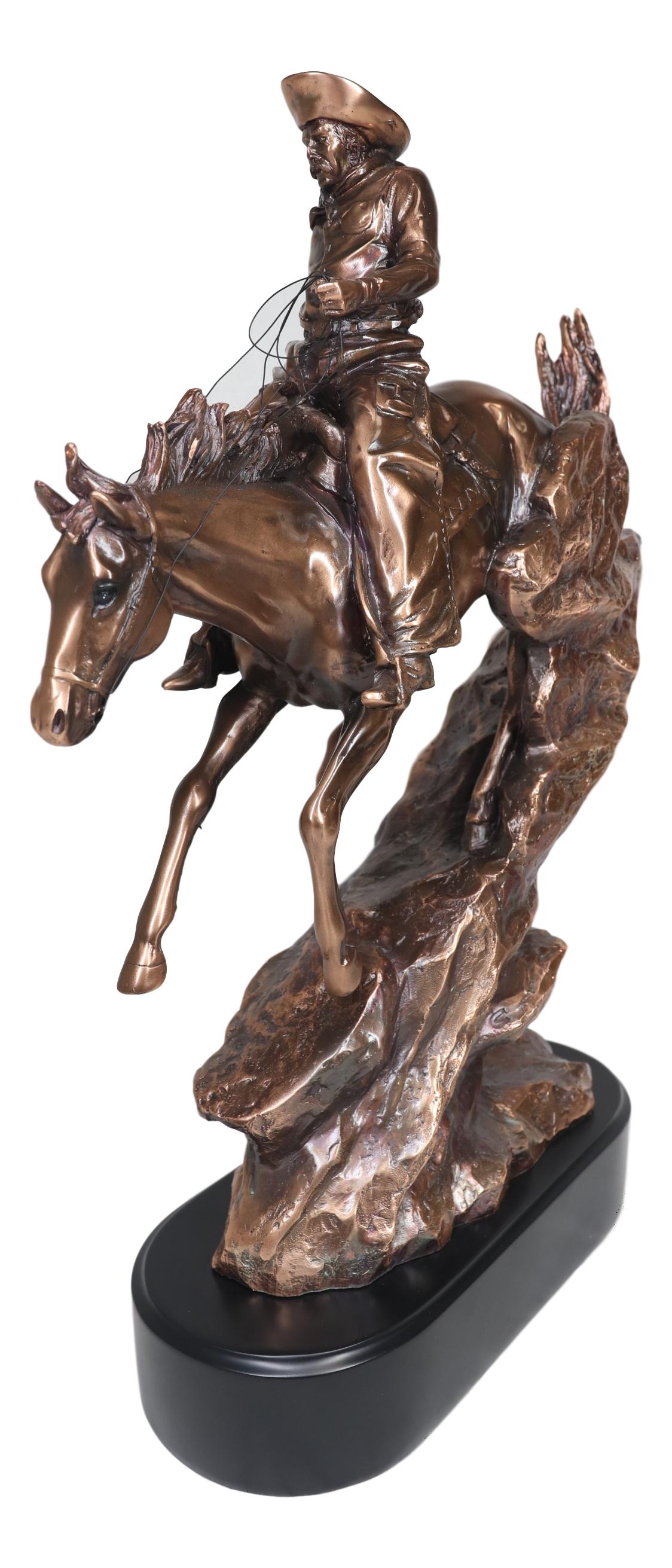 Ebros Rustic Wild West Cowboy Bandit Racing Down Rocky Slope On Horse Statue - Ebros Gift