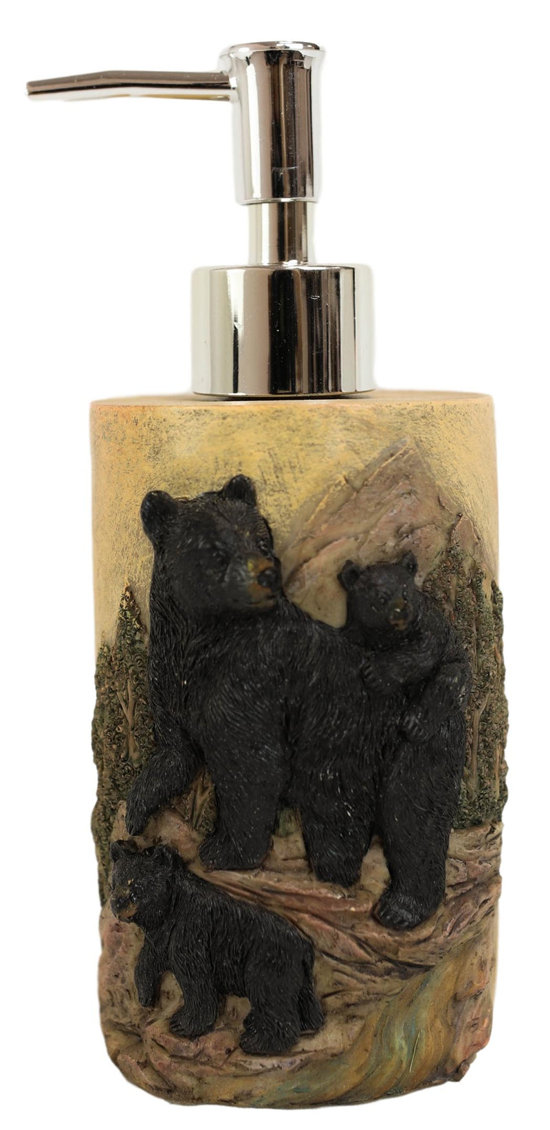 Rustic Forest Black Mama Bear And Cubs Liquid Soap Lotion Pump Dispenser Decor