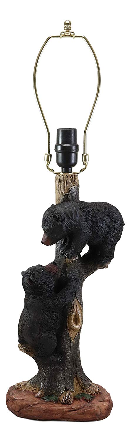 Ebros Helping Hand Whimsical Black Bear Cubs Climbing Tree Table Lamp Statue with Burlap Shade 24"High Wildlife Rustic Cabin Lodge Decor Forest Bears Family Desktop Lamps - Ebros Gift