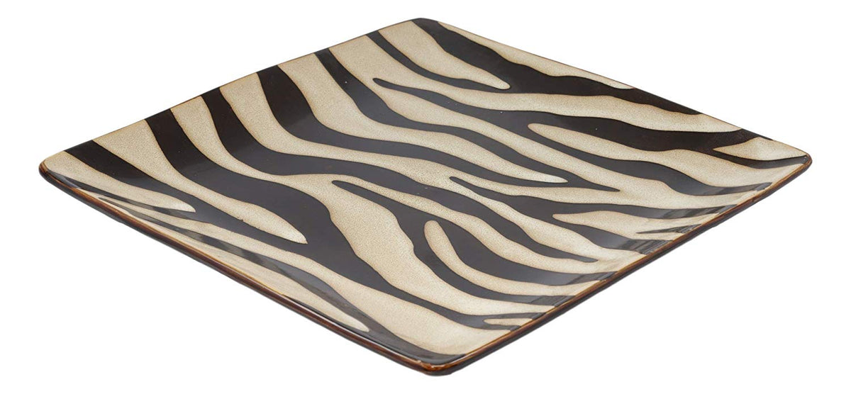Ebros Zebra Horse Prints Large Square Dinner Plate Set of 2 10.75" Plates