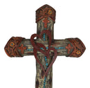 2 Intertwined Hearts Valentine Floral Scrollwork Turquoise Beads Wall Cross