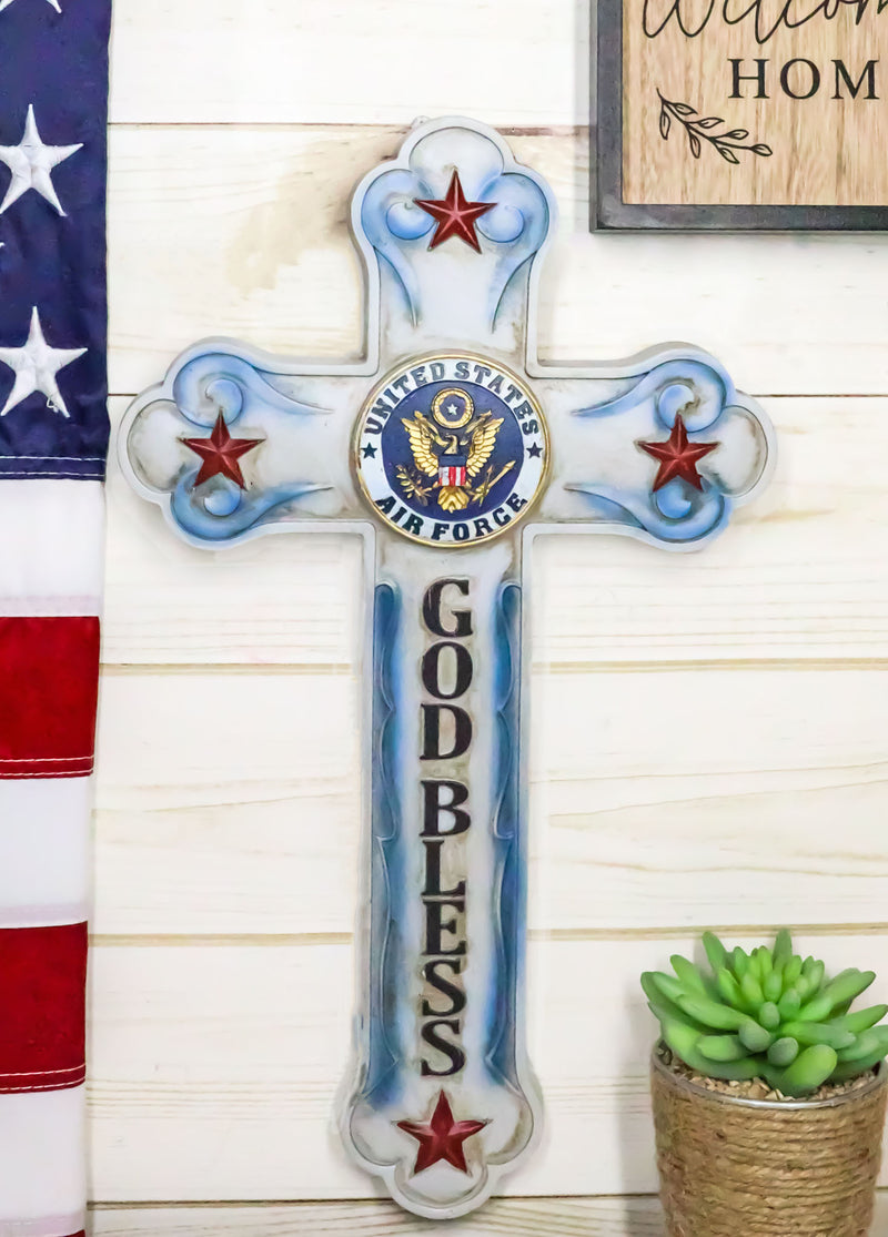 Western USA Air Force Patriotic Bald Eagle Emblem God Bless Memorial Wall Cross