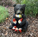 Whimsical Forest Black Bear Holding Colorful Christmas Mini Gnomes Statue 14"H