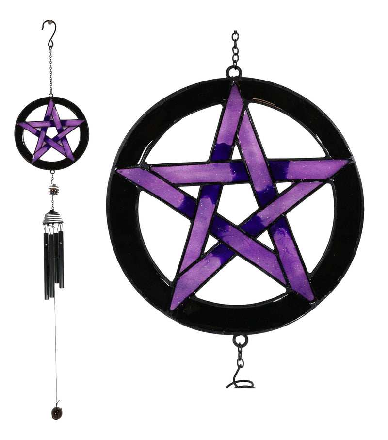 Stained Glass Pentagram Circle Sacred Geometry Metal Wind Chime Suncatcher