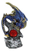 Blue Rune Dragon Guarding Ancient Relic Ruins With Red Crystal Gem Figurine