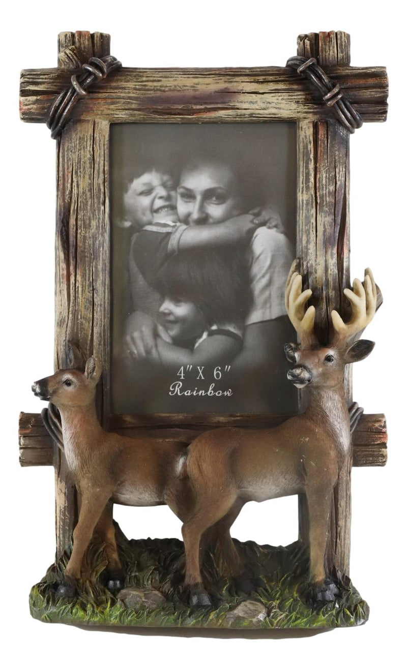 Country Rustic Buck Deer Stag Antlers Faux Barnwood Easel Picture Frame 4"X6"