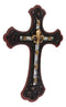 Rustic Southwestern French Fleur De Lis Scrollwork Red Gold Silver Wall Cross