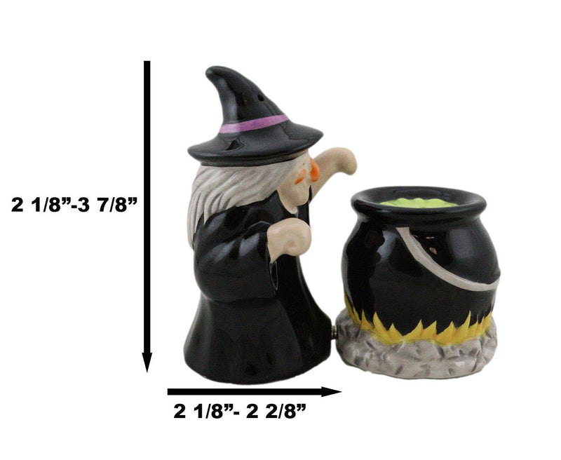 Black Potion Magic Witch And Large Cauldron Pot Hearth Salt Pepper Shakers Set